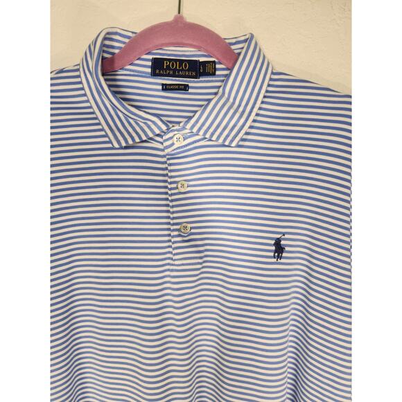 Polo Ralph Lauren Men’s Large Classic Fit Striped Polo Shirt Blue White Short... - Picture 1 of 6
